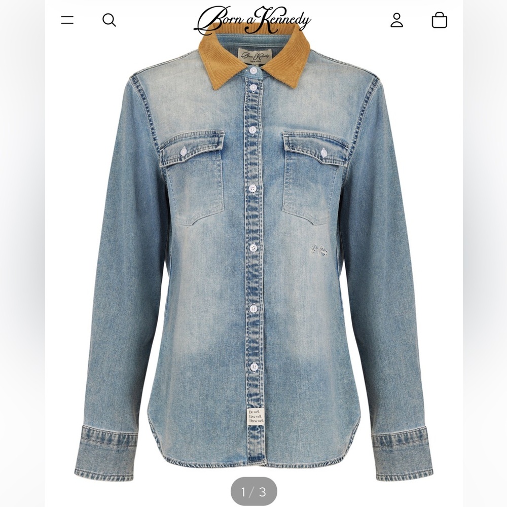 Born a Kennedy Light Blue Denim Shirt with Tan Corduroy Collar